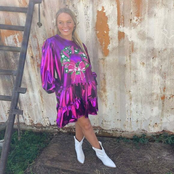 Fantastic Fawn Christmas Barbie Holiday Wreath Mini Dress Magenta IFKD54535-01 - Picture 8 of 10